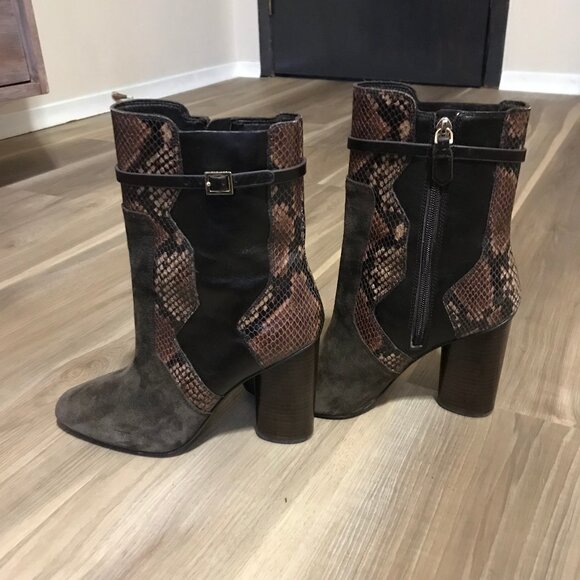 Tory Burch Ladies Python Snake Embossed Brown Leather Suede Boot Size 9.5 - Picture 4 of 6